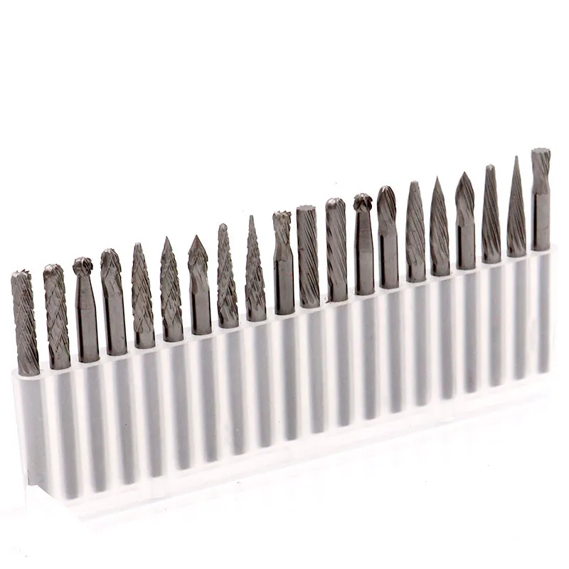 Mini broca de moagem de aço de carboneto de tungstênio, broca de broca, material para fresa de diamante para acessórios dremel, 20 tamanhos