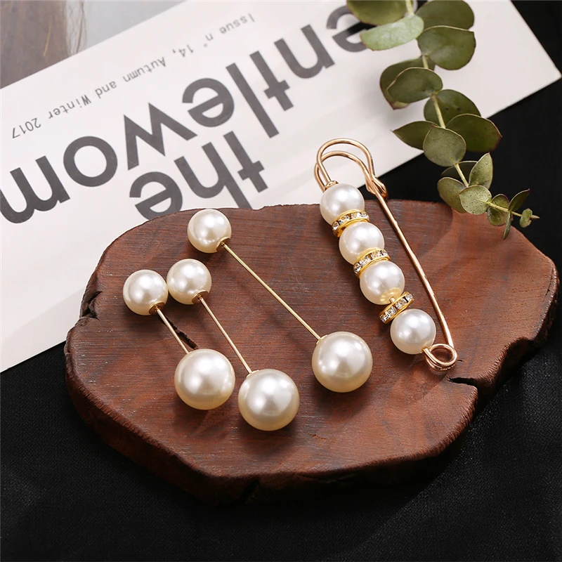 17KM Vintage Pearl Clothing Pins For Women Decoration Dress Pants Buckle Brooches Set 2021 Trend Accessories Jewelry