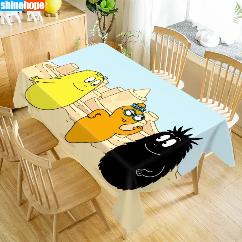 Cartoon Barbapapa Tablecloth Waterproof Fabric Rectangular Dust-proof Table Cover For Party Home Decor TV Covers 140X250cm