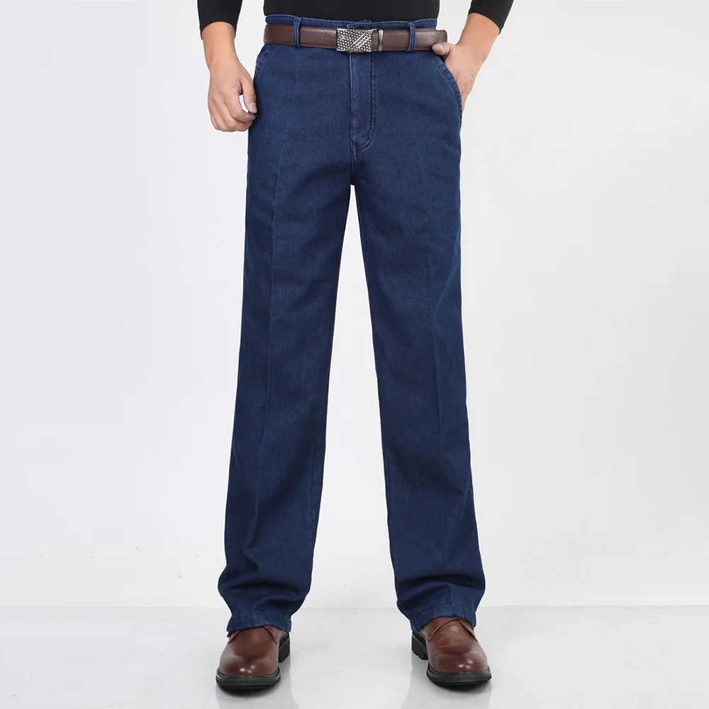 Pantalon en Denim molletonné épais pour homme, pantalon Long, ample, droit, Baggy, classique, taille haute, 30 à 44, HLX03, hiver