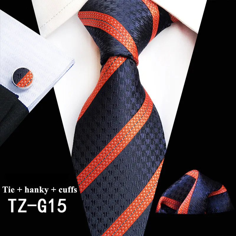 71 farben 100% Silk Krawatte Set für Männer Plaid Krawatte Sets Cufflik Tasche Platz Navy Orange 2020 Herren Anzug Krawatte taschentuch