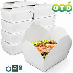 Disposable Take Out Food Containers Microwaveable White Cardboard Take Out Boxes Leak and Grease Resistant Food Containers