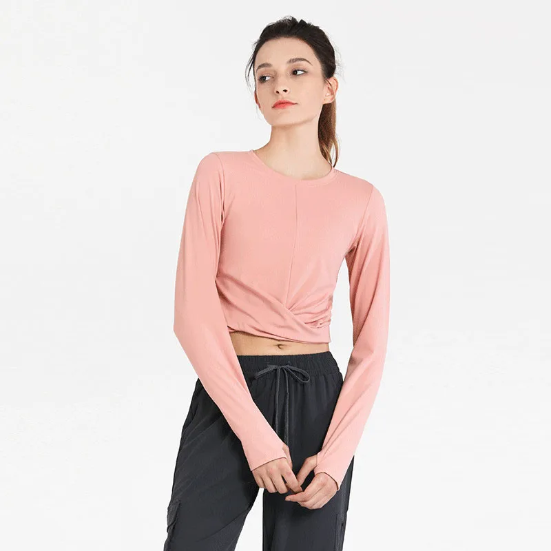 

Sexy Women Yoga Crop Top Sport Sweatshirt Solid Color High Elastic Gym Running Breathable Slim Fit Long sleeve T-Shirts Top