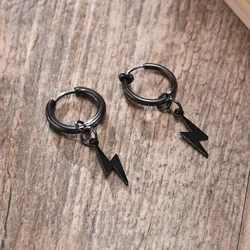 Black Lightning Bolt Huggie Hoop Earrings,Stainless Steel Lightning Earrings