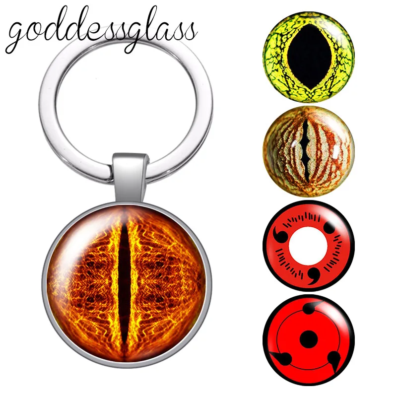 Dragon Cat Snake animals eye pupil Round glass cabochon keychain Bag Car key chain Ring Holder Charms keychains for Gifts