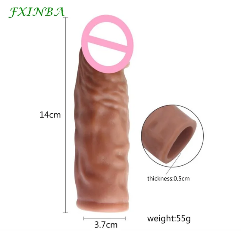 FXINBA 14cm Realistic Penis Sleeve Extender Cock Sleeve Extended Dick Enlargement Reusable Condom Sex Product Toy For Men Couple