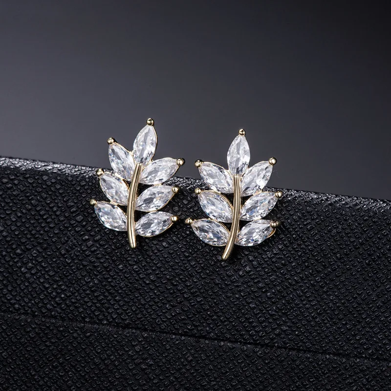 New Hot Fashion 925 Sterling Silver Crystal Leaves Earrings for Women Girls Gift Fashion Statement Jewelry bling