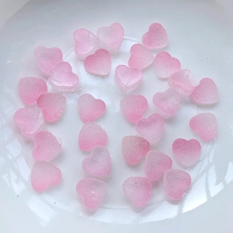 8mm Heart Soft resin For Nail design art children jewelry hair decoration Kawaii Cabochon Heart imitation candy 30pcs -HR27