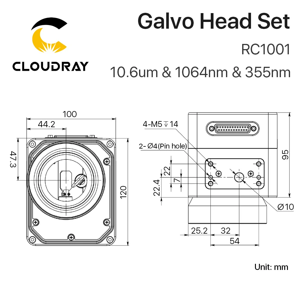 Cloudray-escáner de Galvo de escaneo láser de fibra RC1001, juego de cabezales de 10,6 um, 1064nm y 355nm, 10mm, galvanómetro con fuente de alimentación