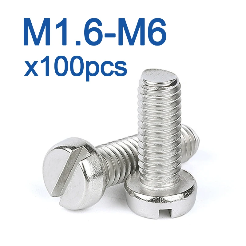 100pcs/lot A2-70 stainless steel GB65 Slotted Cap Head Slot Column Round Cheese Head Screw Bolt M1.6 M2 M2.5 M3 M4 M5 M6 304