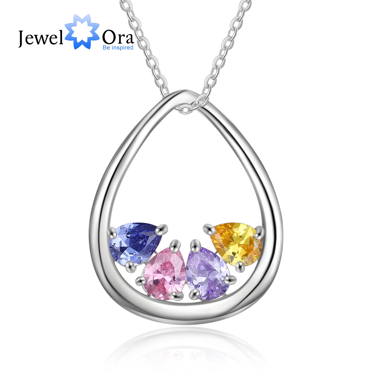 JewelOra Personalized DIY Inlaid Birthstone Necklaces for Women Customized Water Drop Pendant Necklace Anniversary Gift for Her