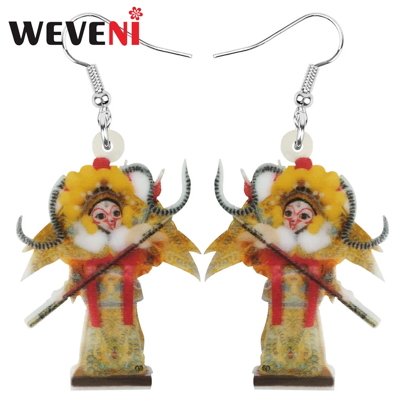 WEVENI Acrylic Chinese Monkey Sun Beijing Opera Earrings Lovely Long Dangle Drop Jewelry For Women Girls Novelty Gift Jewellerly