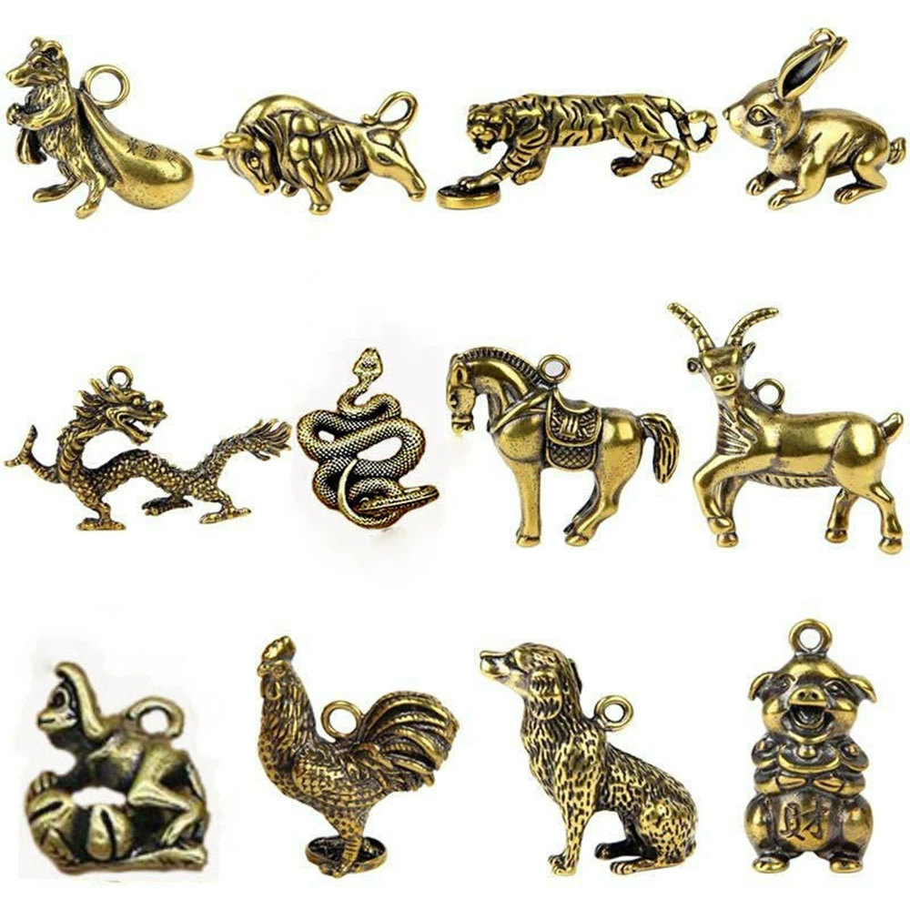 Brass Animal Statue Ornament Chinese Zodiac Rat Ox Tiger Rabbit Dragon Snake Horse Sheep Monkey Chicken Dog Pig Desk Decor