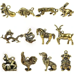 Ottone statua animale ornamento zodiaco cinese ratto bue tigre coniglio drago serpente cavallo pecora scimmia pollo cane maiale scrivania Decor