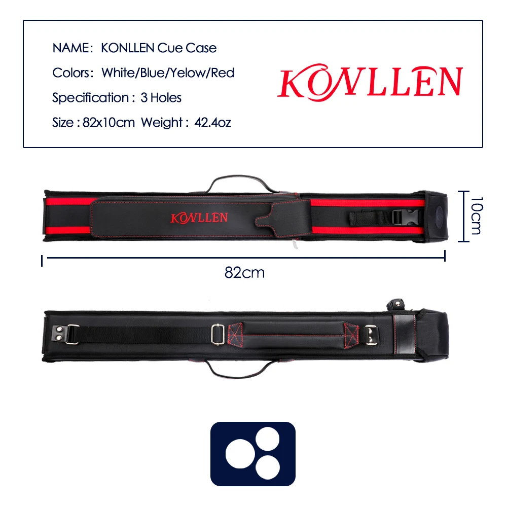 KONLLEN-Durable Carom Cue Case, 3 Holes, 1 Butt, 2 Shafts, Bag, 82cm Length, High-end Fabric, Billiards Accessories