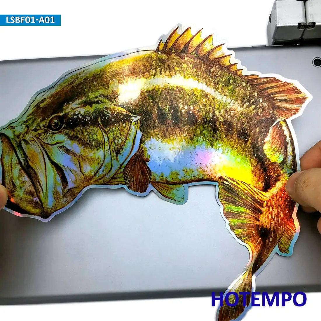 7.87inch 20cm Laser Big Size Fish Golden Largemouth Bass Laptop Motorcycle Car Stickers for Fisherman Fishing Waterproof Sticker