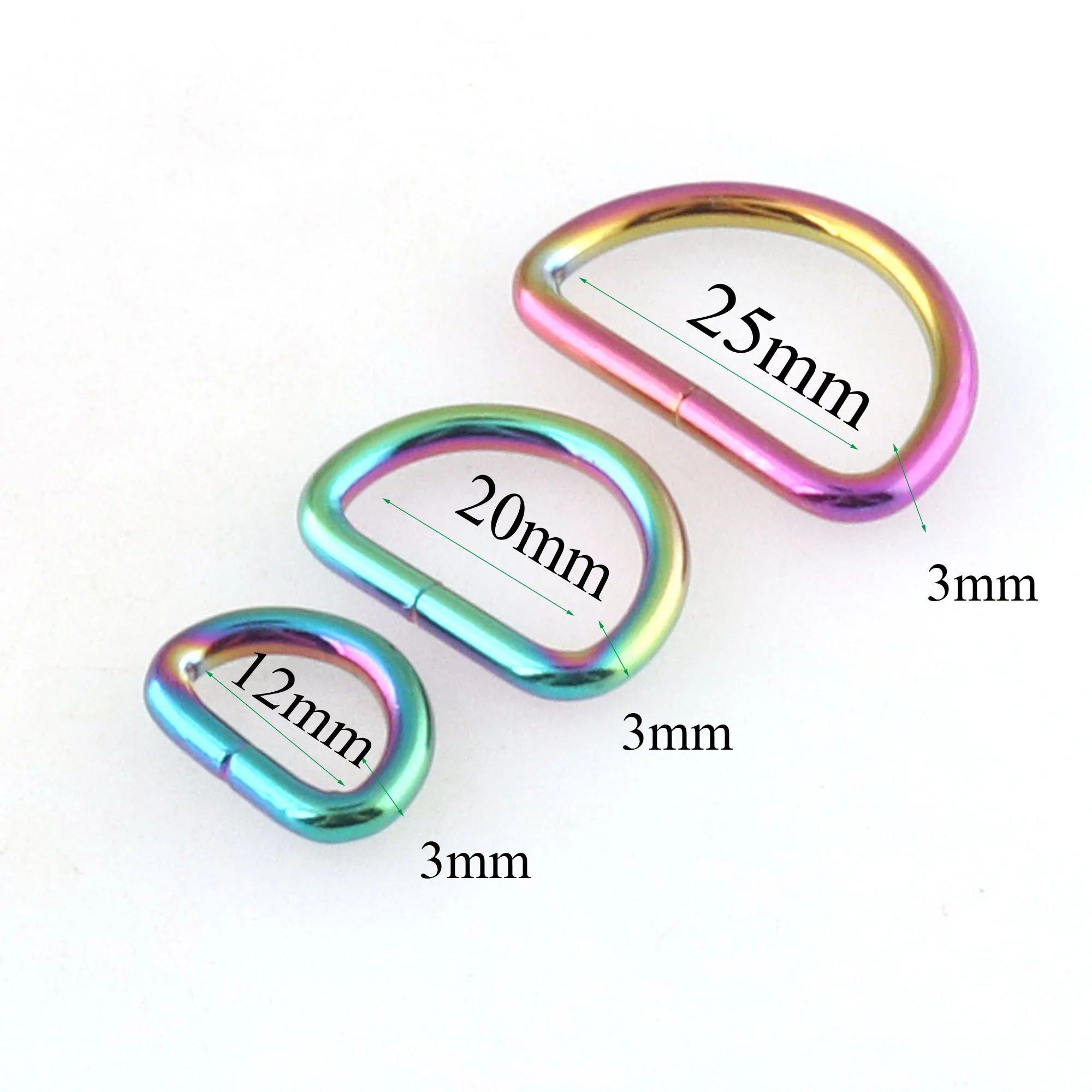 Rainbow 12MM 20MM 25MM D Rings Buckles for Webbing Belt Loop Buckle Hardware Pet Dog Collar Backpack Clasps 6 pcs