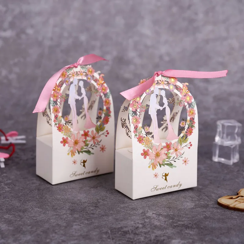 

10/20/50pcs Floral Paper Gift Boxes Sweet Candy Box Wedding Bride Groom Favors Box Chocolate Packaging Bags for Wedding Decor