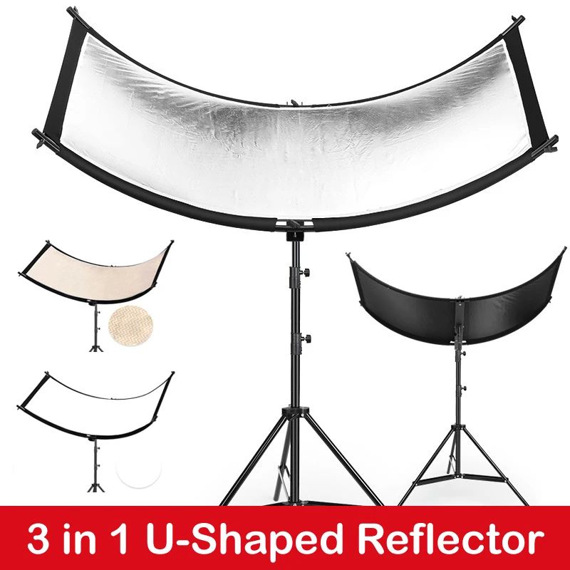 U-Shaped 180*60cm 3 in 1 Photography Reflector Collapsibe Light Reflective Cloth Soft Diffuser for Camera Video Studio Photo