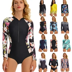 2024 Surf Rashguard Long Sleeve Swimwear Women One Piece Swimsuit Rash Guard Swimming Bathing Suit Beach Wear Bodysuit Monokini