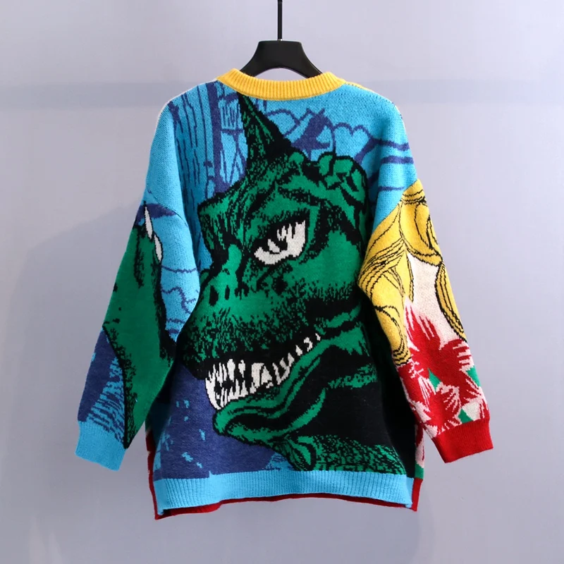 Korobov 2020 Autumn Winter New Women Cartoon Sweaters Korean Hit Color Sueter Mujer Vintage O Neck Long Sleeve Jumper Femme