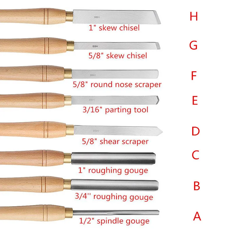 New High Speed Steel Lathe Chisel Wood Turning Tool With Wood Handle Woodworking Tool 8 Types Durable HSS Blade Lathe Set