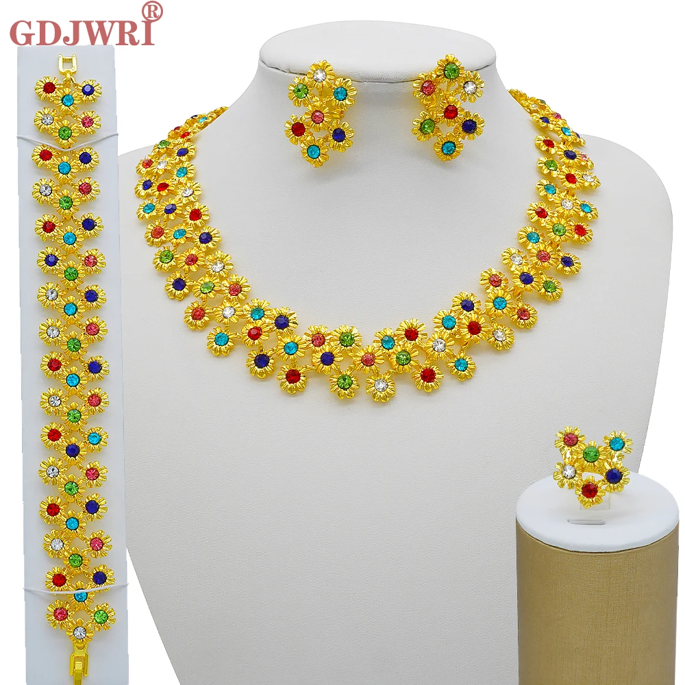 Dubai Women Gold Color Jewelry Sets African Wedding Bridal Gifts For Saudi Arab Necklace Bracelet Earrings Ring Jewellery Set