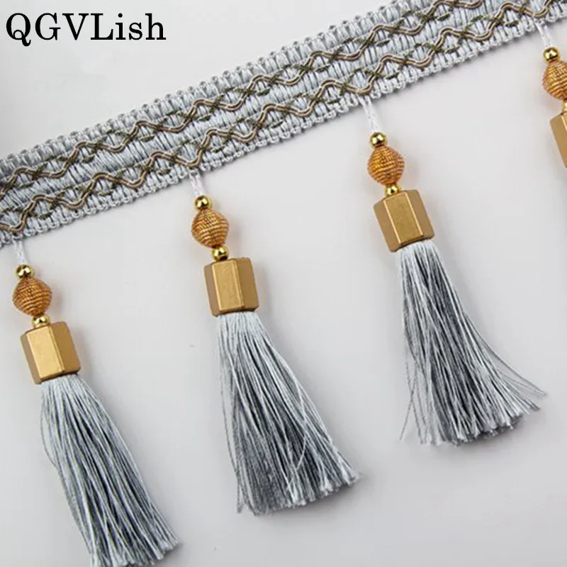 

QGVLish 12M 14.5cm Wide Metal Tassel Fringe Lace Trims DIY Sew Sofa Cushion Stage Valance Curtain Accessories Lace Ribbon Decor