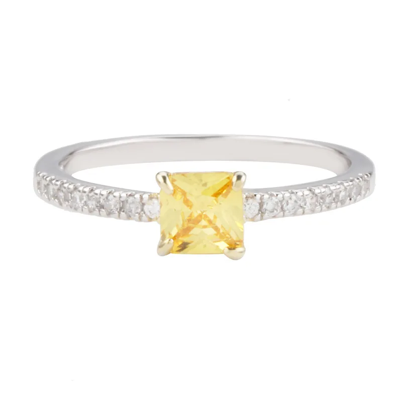 

925 Sterling Silver Luxury Wedding Rings for Women Forever Simple Style Four Claws Square Yellow Topaz Wedding Gift Fine Jewelry