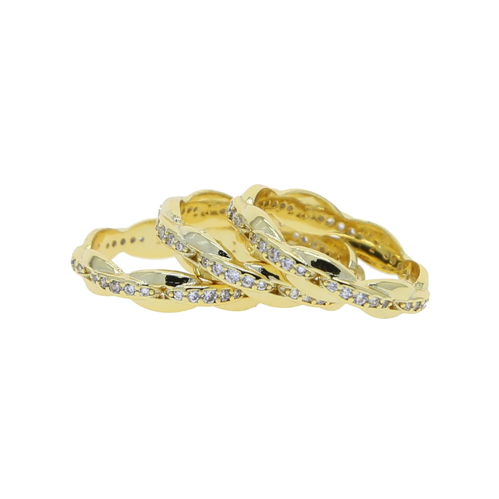 Gold Color Engagement Band Clear CZ Oval Link Chain Finger Stacking Eternity Band Ring Fashion