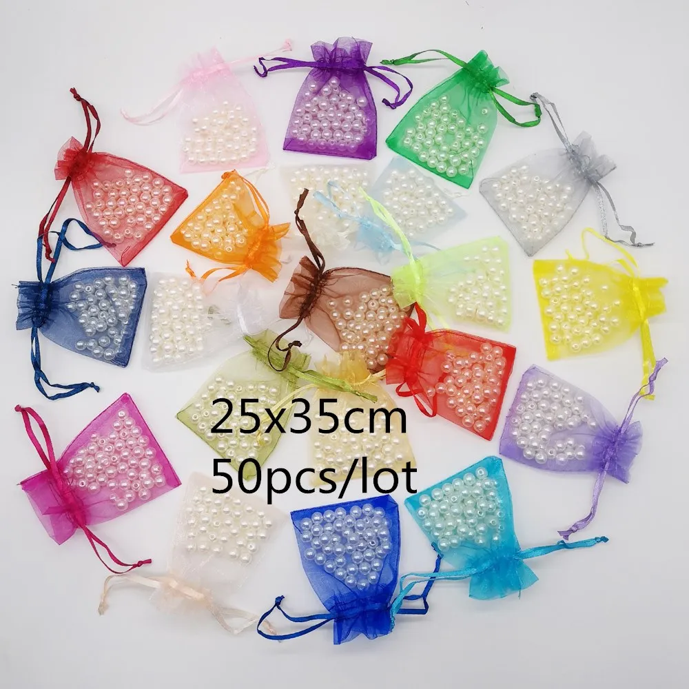 50pcs 25x35cm Organza Bags Gift Packaging For Jewelry Packaging Display Pouch Organza Jewelry Bags Pouch Jewellery Bag Pouches