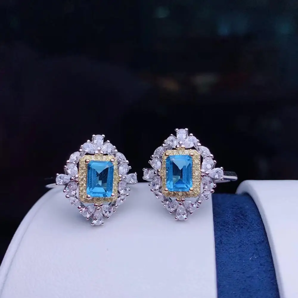 KJJEAXCMY fine jewelry 925 sterling silver inlaid Natural blue topaz ring luxurious female support detection popular classic