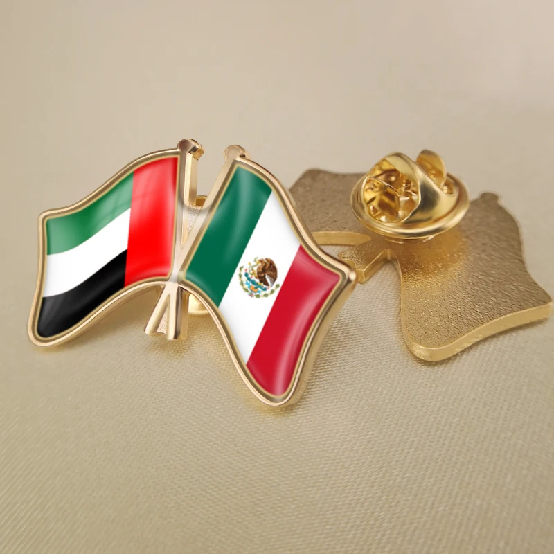 United Arab Emirates and Mexico Crossed Double Friendship Flags Lapel Pins Brooch Badges