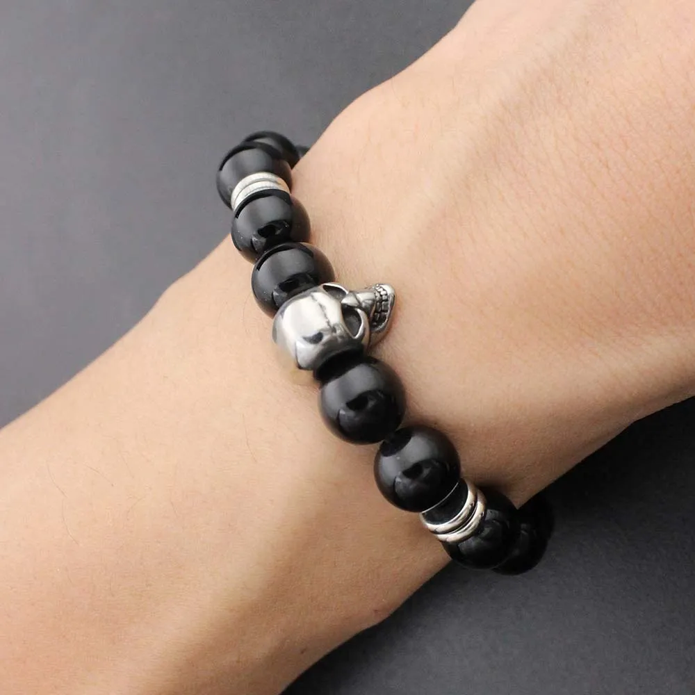 Stainless Steel Charm Bracelet for Men Fashion Jewelry 10mm Black Natural stone bead Bracelets Jewelry Male