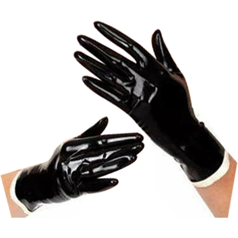 Black And White Trims At Top Sexy Short Latex Gloves Rubber Mittens ST-0091