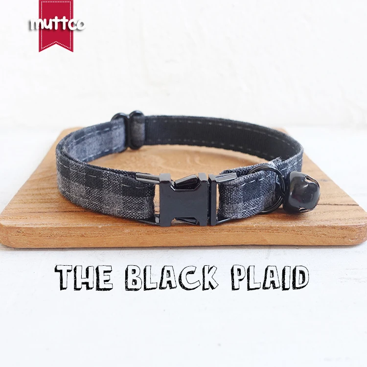 MUTTCO retail with black high quality metal buckle collar for cat THE BLACK PLAID design cat collar 2 sizes UCC075H