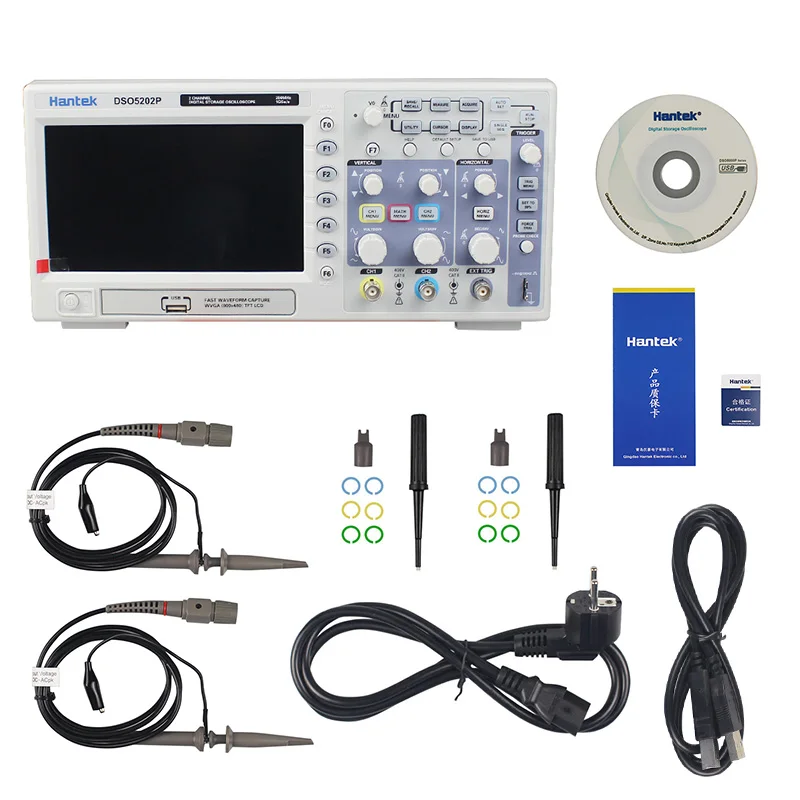 Hantek DSO5202P DSO5102P DSO5202P Digital Oscilloscope 200MHz Bandwidth 2 Channels PC USB LCD Portable Portatil Electrical Tools