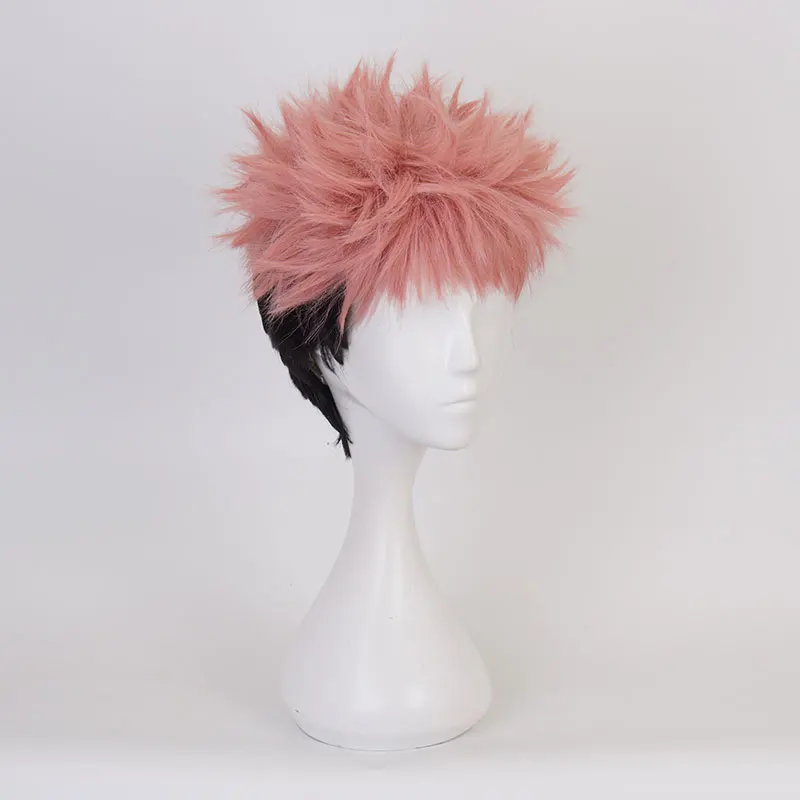 2021Anime Jujutsu Kaisen Cosplay Yuji Itadori Wig Jujutsu Kaisen Yuji Itadori Pink Black Short Hair WigsYuji Itadori free wigcap