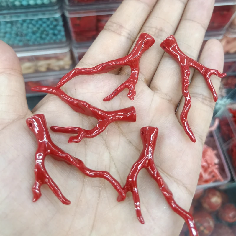 5pcs About 48mm Pink Synthetic Coral Branch Pendant Bead  DIY Necklace Earring Red Artificial Coral Pendants For Jewelry