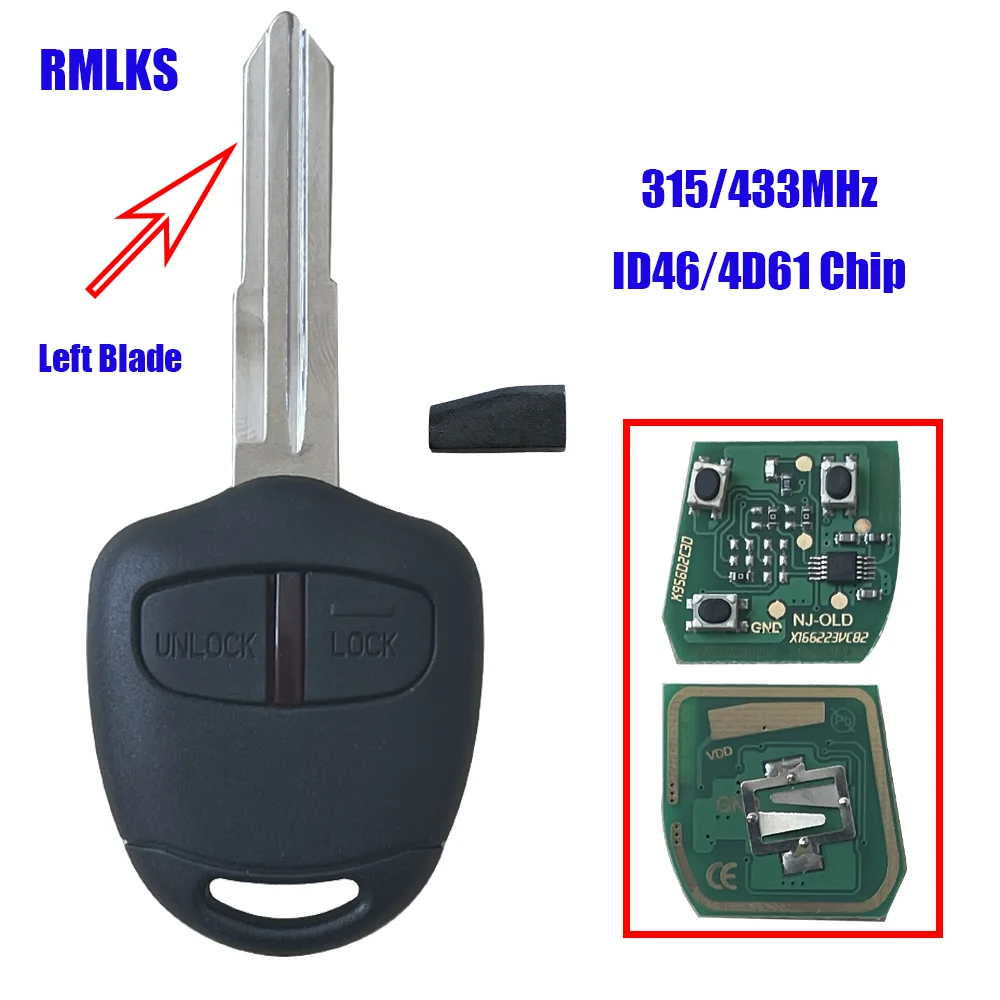 2 Buttons Remote Control key Fob 315/433Mhz 4D61 ID46 Chip for MITSUBISHI Triton Pajero Outlander ASX Lancer Uncut Blade