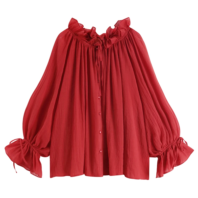 Original Design AIGYPTOS Spring New Women Oversized Red Shirts Ladies Sweet Elegant Casual Loose All-Match Dark Red Blouses