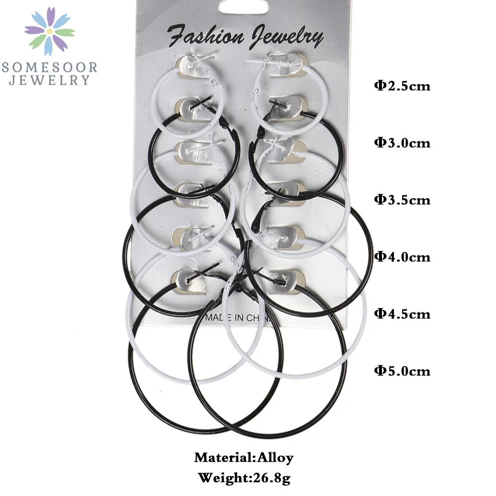SOMESOOR Vintage Black Colorful Hoops Earrings Oversize Circles Round Ear Clip Steampunk Loops For Women Girls Gifts 6Pairs/Set