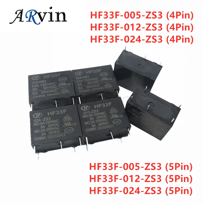 5PCS/LOT Relay HF33F JZC-33F-005-HS3 JZC-33F-012-HS3 JZC-33F-024-HS3 4PIN 5A HF33F JZC-33F-005-ZS3 012-ZS3 024-ZS3 5Pin 5A