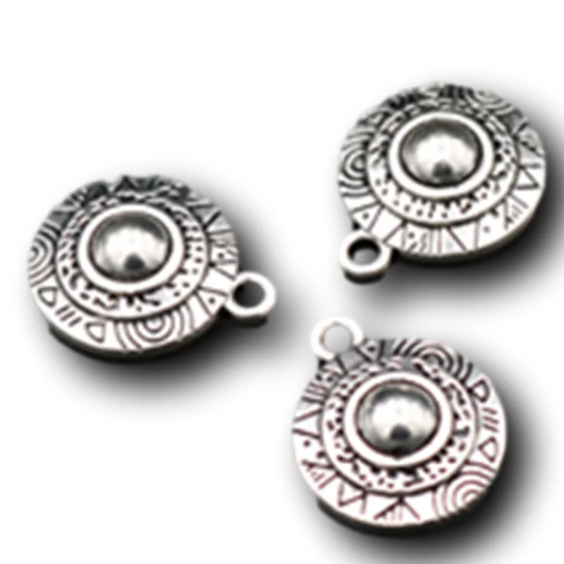 10pcs Silver Color Macedonia Round Shield Alloy Pendants  DIY Charm Necklace Earrings Jewelry Carfts Making 20*18mm A641
