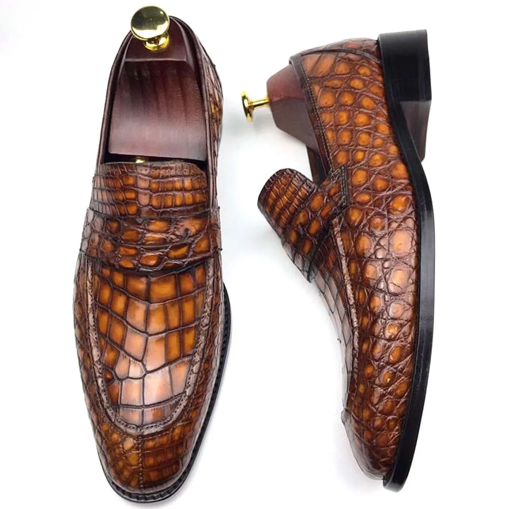 

hexiaofengdedian men dress shoes men formal shoes mem crocodile leather shoes male crocodile shoes brush color