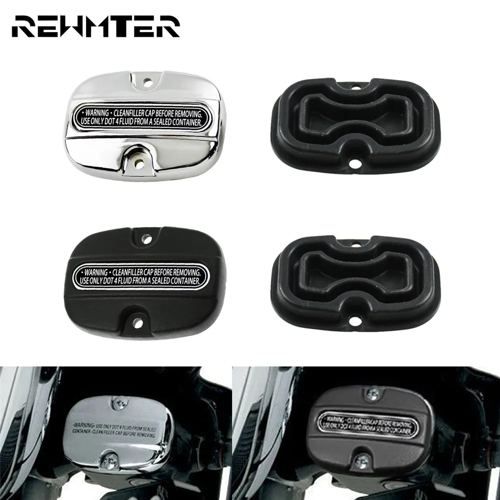Motorcycle Rear Brake Master Cylinder Cover Gasket Rubber Black/Chrome For Harley Touring 08-18 Electra Glide Ultra Classic FLTR
