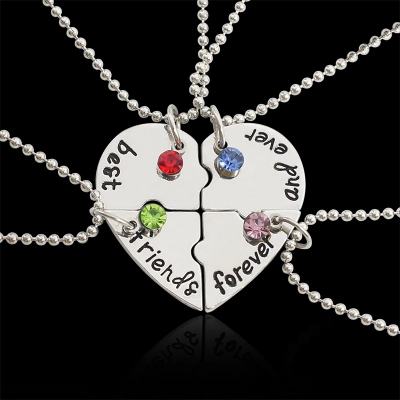 Best Friend 4 Piece Necklace Women Jewelry BFF Friendship Pendant Neck Chain Choker Jewelry For Women Gift 2021 Free Shipping