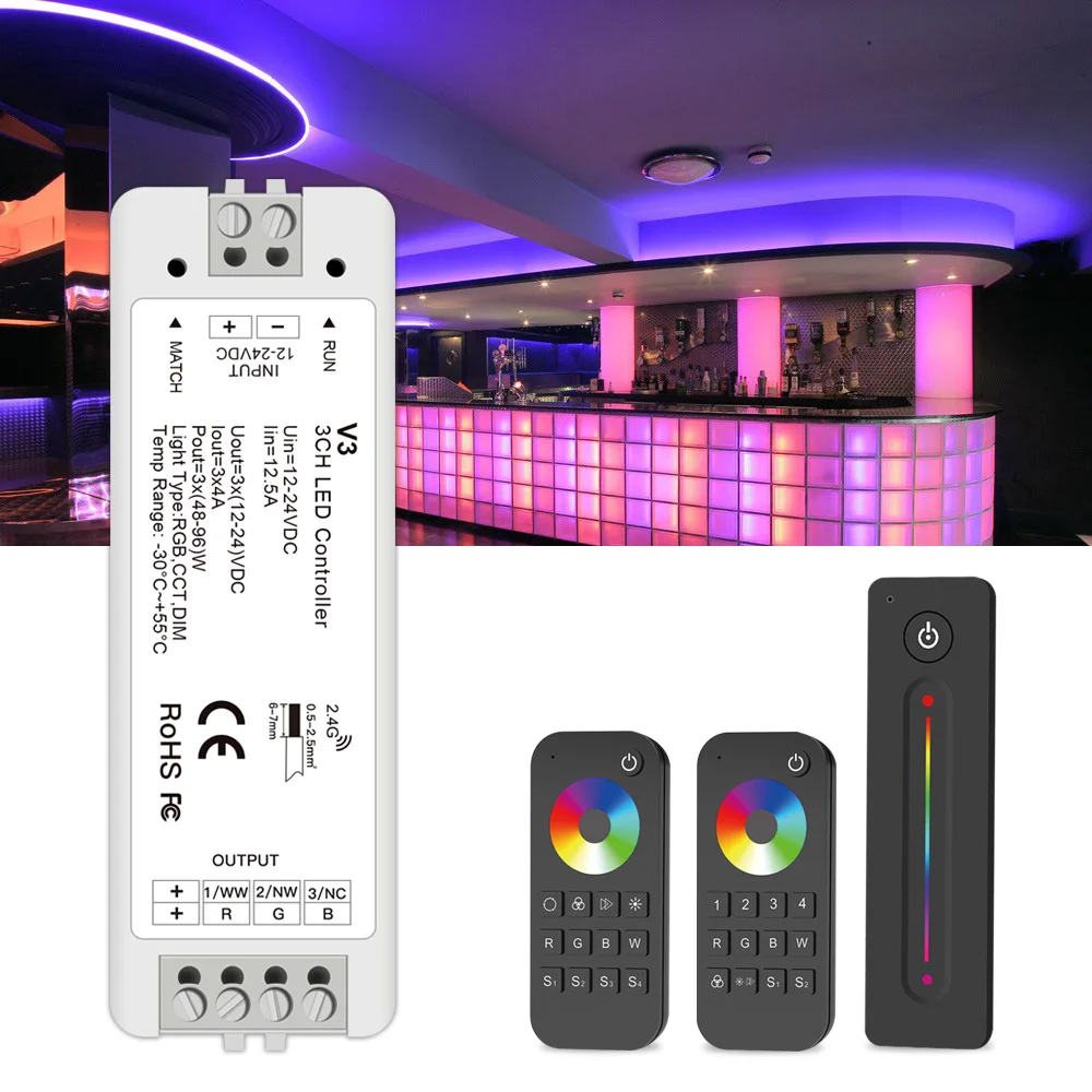 

RF 2,4G RGB светодиодный контроллер для светильник Ной ленты, RGBW DC 12V ~ 24V 4A/Channel High Power Светодиодная лента с регулируемой яркостью, высокое качеств...