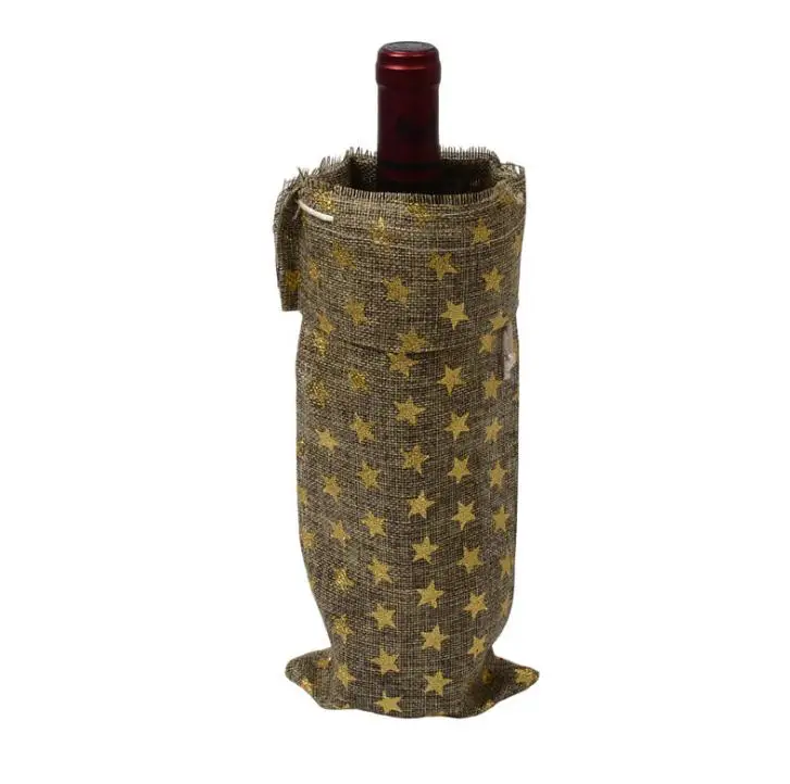 14x30cm Christmas Natural Jute Burlap Wine Bottle Bag Window Champagne Packaging Gift Bag Party Christmas Decoration SN2039