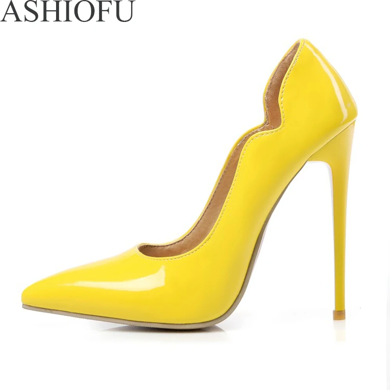 

ASHIOFU Handmade Ladies High Heel Pumps Cut-edge Wedding Party Prom Shoes Slip-on Fashion Evening Dress Court Shoes Nine Colors